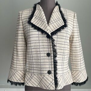 St. John Collection 3/4 sleeve plaid jacket with lace trim